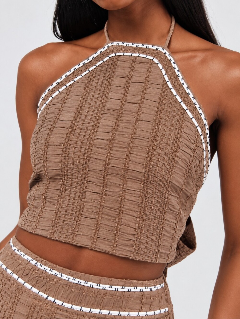 33. Lulus Sunny Brown Tie Back Halter Crop Top NWT